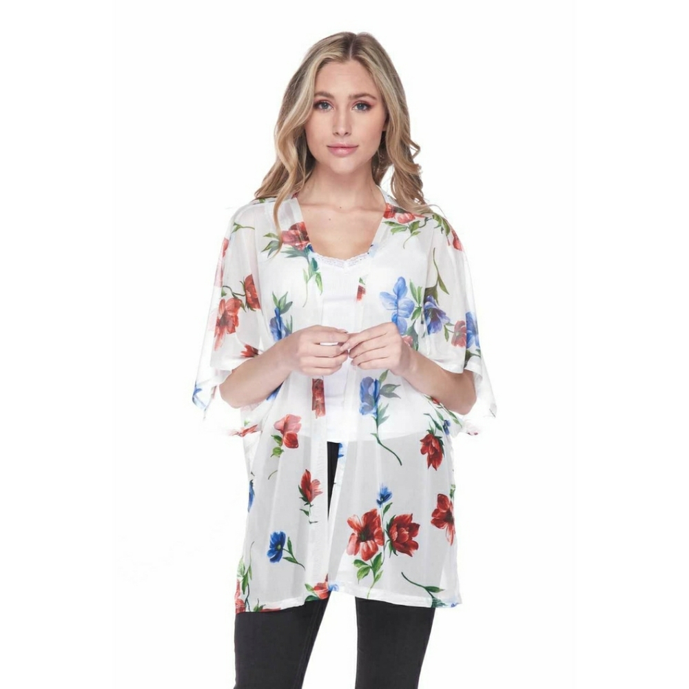 NEW Sheer Floral White Kimono Cover Up Top